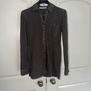 Peruvian Connection Gray Cotton Slub Knit Button Down Shirt Long Sleeve Small
